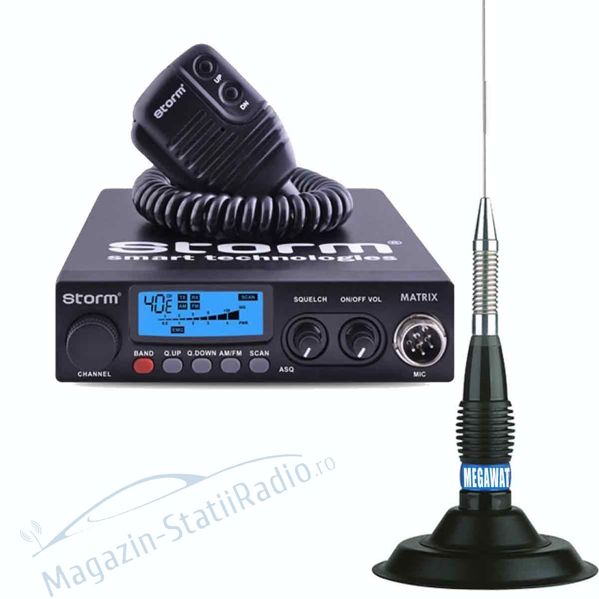Şoaptă mijloace efect  Statie Radio CB Storm Matrix 12/24v + Antena MEGAWAT ML147
