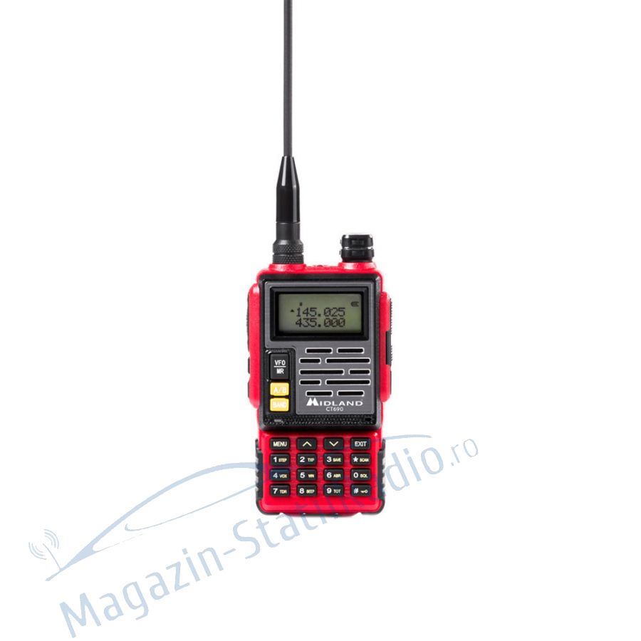 Statie radio VHF/UHF portabila Midland CT690 dual band 136-174 si 400-470 MHz culoare Rosu