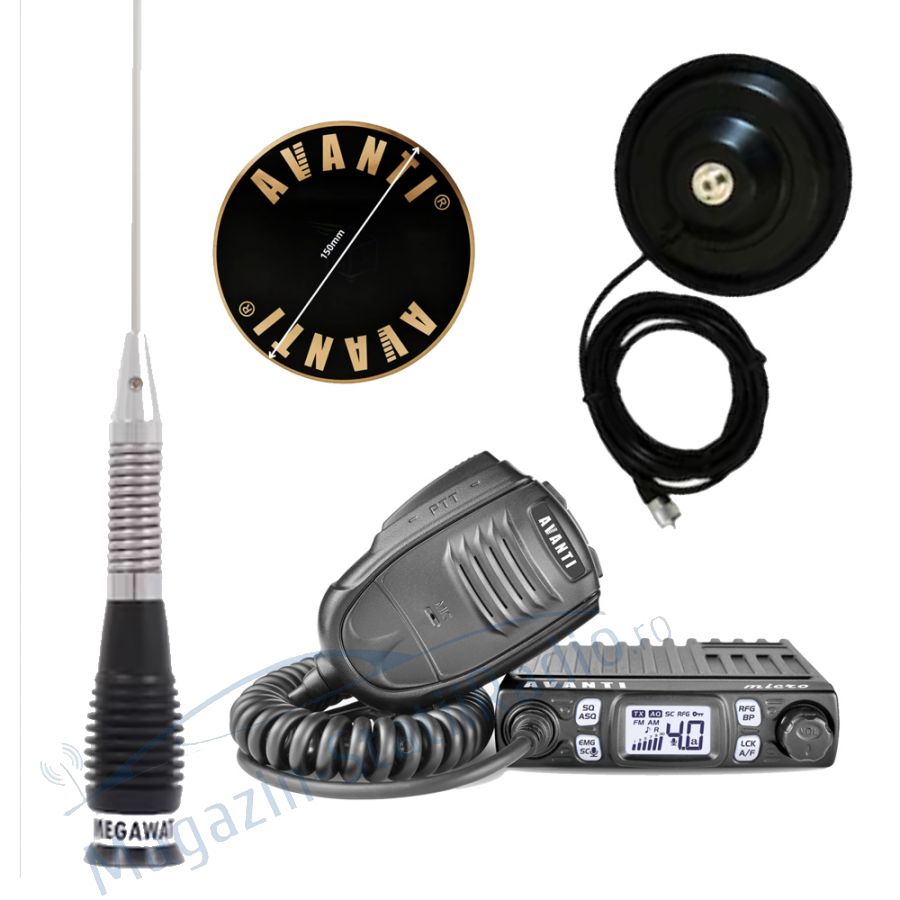 Kit Statie Radio Avanti Micro PRO 2023 MSR ASQ + Antena CB Megawat ML 100 mag + Pad Avanti
