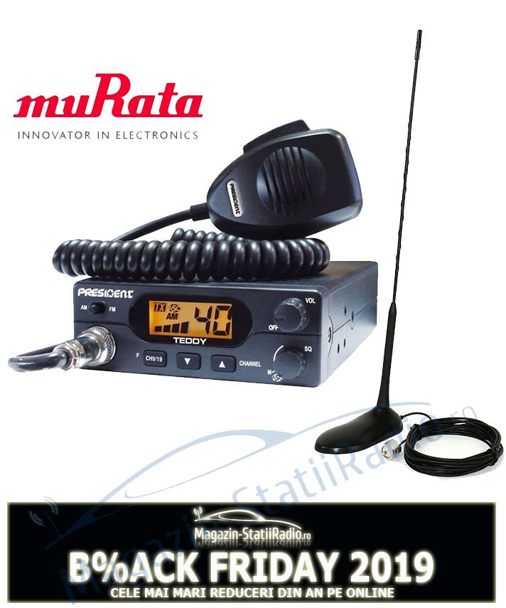 Set: Statie Radio President TEDDY ASC Murata/Japan + Antena CB PNI Extra 45 
