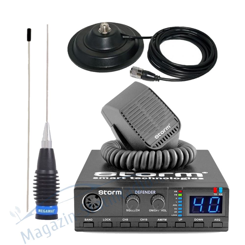 Statia CB Storm Defender 2, Model nou, AM/FM, ASQ+ ANTENA MEGAWAT ML145 MAG
