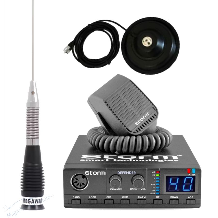 Statia CB Storm Defender 2, Model nou, AM/FM, ASQ+ ANTENA MEGAWAT ML100 MAG