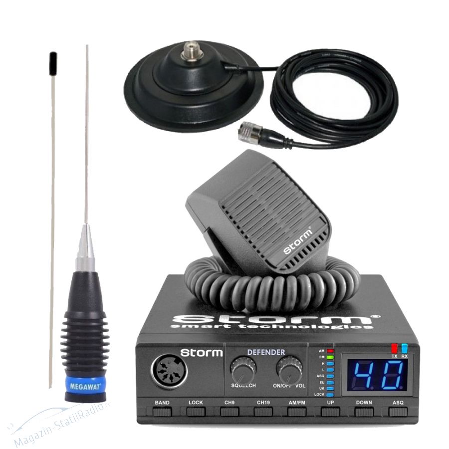 Statia CB Storm Defender 2, Model nou, AM/FM, ASQ+ ANTENA MEGAWAT ML145 MAG