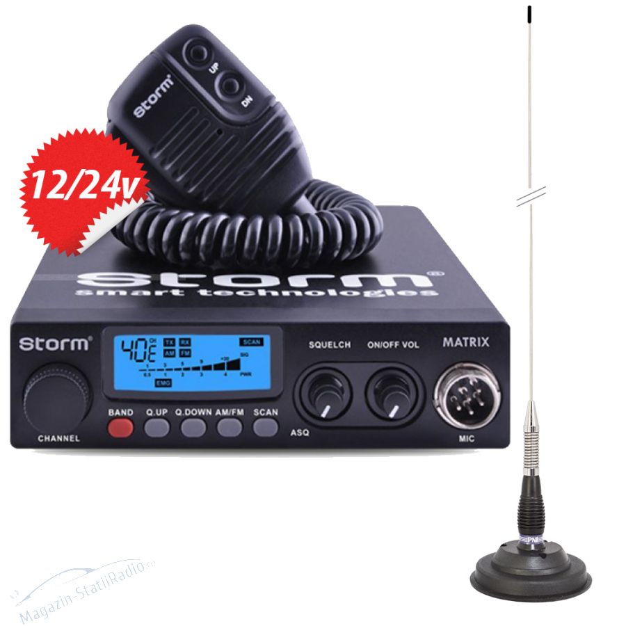 Statie radio CB Storm Matrix 12/24V + Antena PNI ML100 mag 