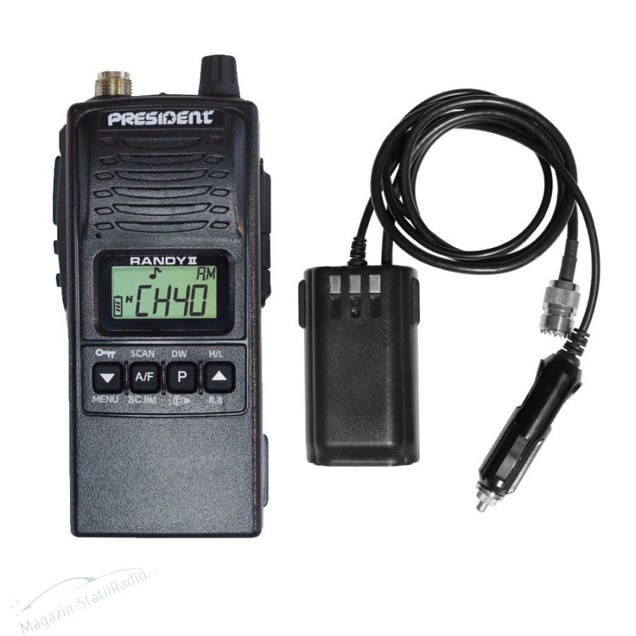 Statie Radio Portabila CB President Randy 2 M cu Adaptor conector de antenă CB și priza brichetă