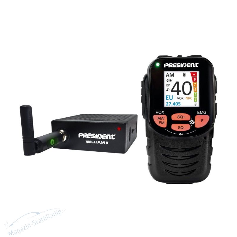Statie Radio President CB WILLIAM II, Microfon wireless, 12/24v
